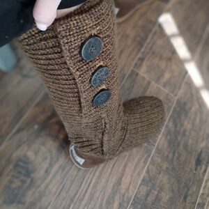 UGG Brown Knit Boots with Button Detail